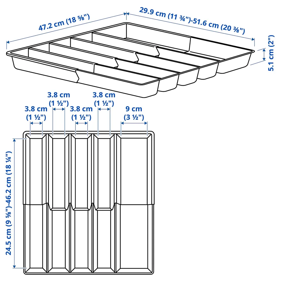 VARIERA Cutlery tray, adjustable, 30-52x47 cm