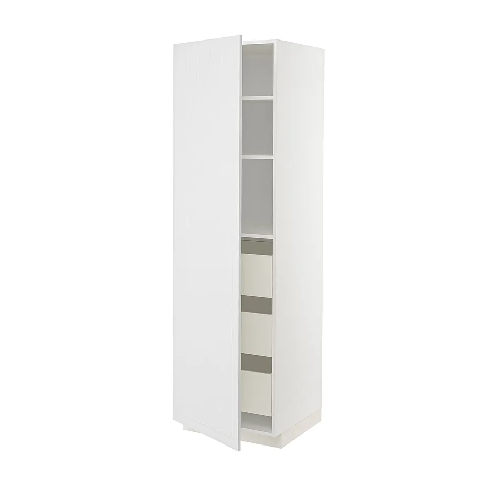 White METOD kitchen cabinet with adjustable shelves, sleek modern design.