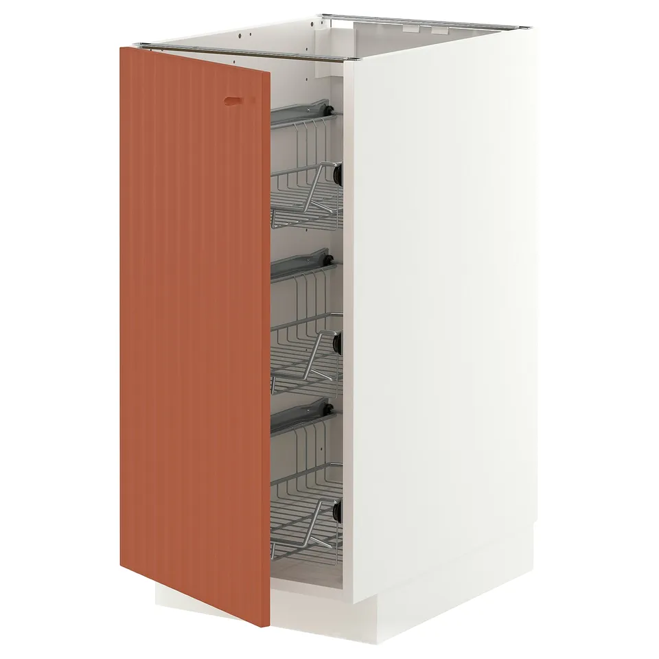 METOD Base cabinet with wire baskets, white/Terrsjö red-brown wave pattern, 40x60x80 cm