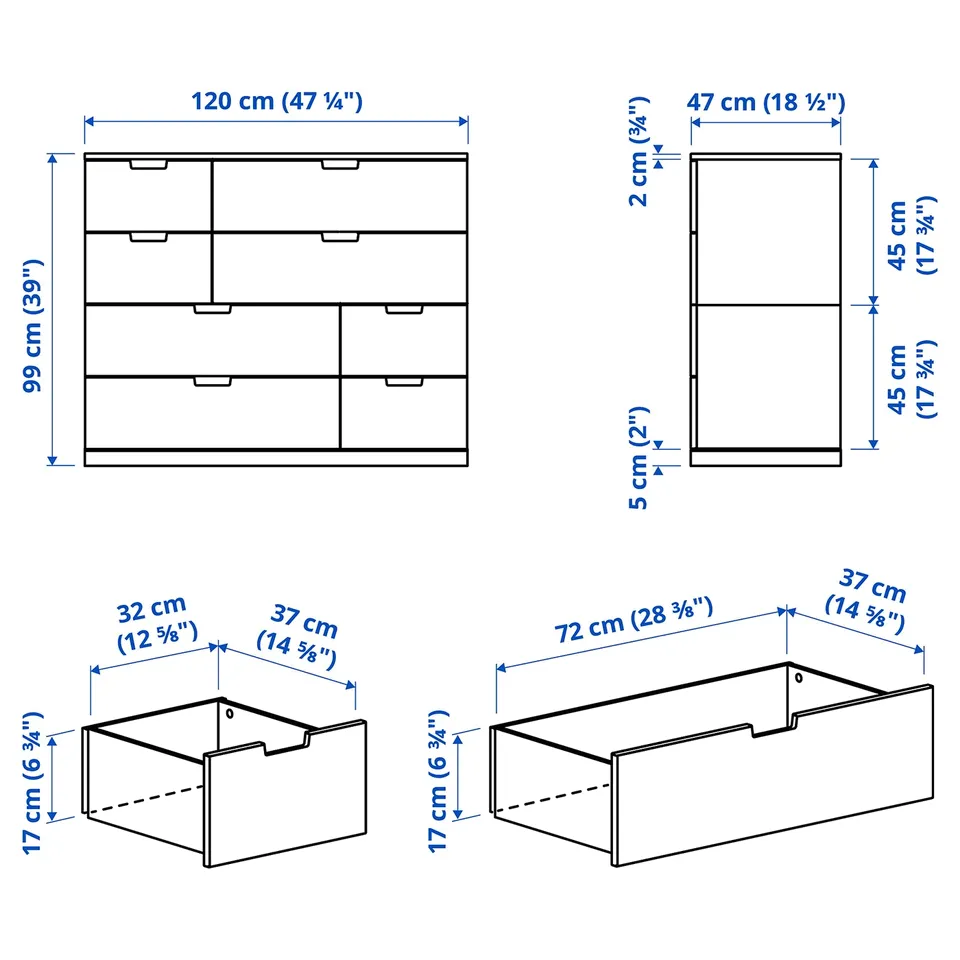 Illustration with measurements for the product: NORDLI.