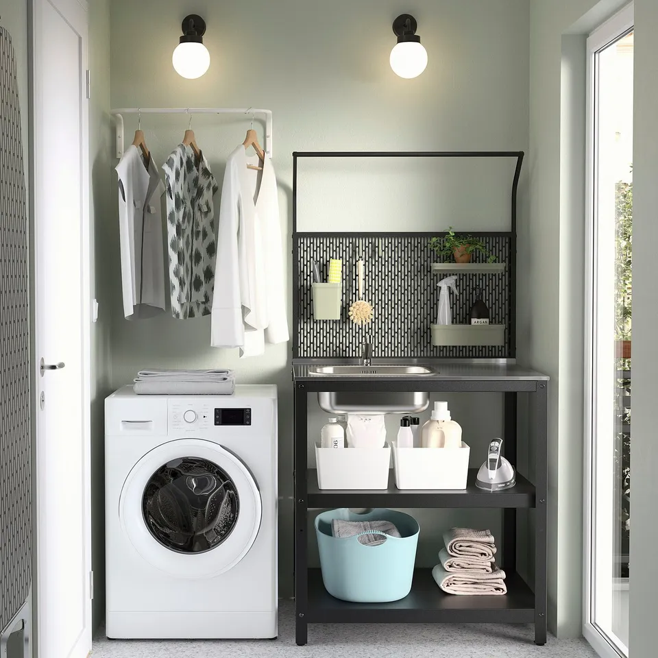 Bien seine table GRILLSKÄR, compact, white, steel & plastic, near w/dryer, holds laundry & supplies