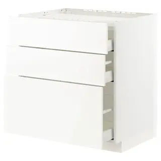 METOD / MAXIMERA base cab f hob/3 fronts/3 drawers, white/Veddinge white, 80x60x80 cm