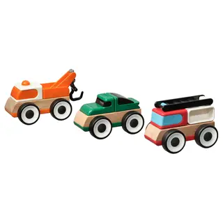 LILLABO 3-piece vehicle set, fire truck sports car/tow truck multicolour, Width 7.0 x Length 11.0 x Height 7.5 cm