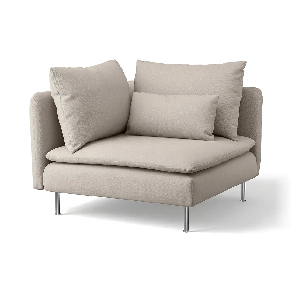 SÖDERHAMN corner sofa, beige. Modern, low-profile, deep seats. Cotton-poly blend. Stylish lounging.