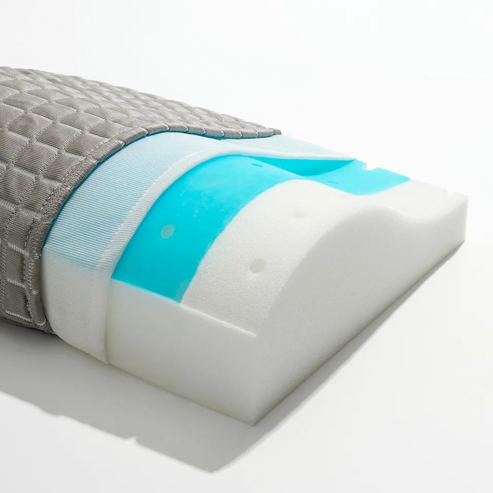 Memory foam pillow cross-section, comfort & support layers.