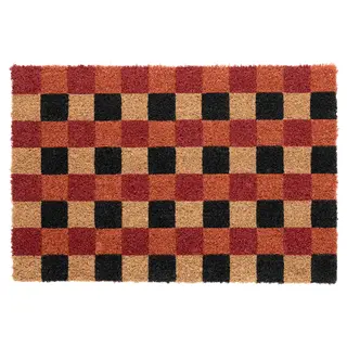 VINTERFINT door mat, coir check pattern/red/black, 40x60 cm