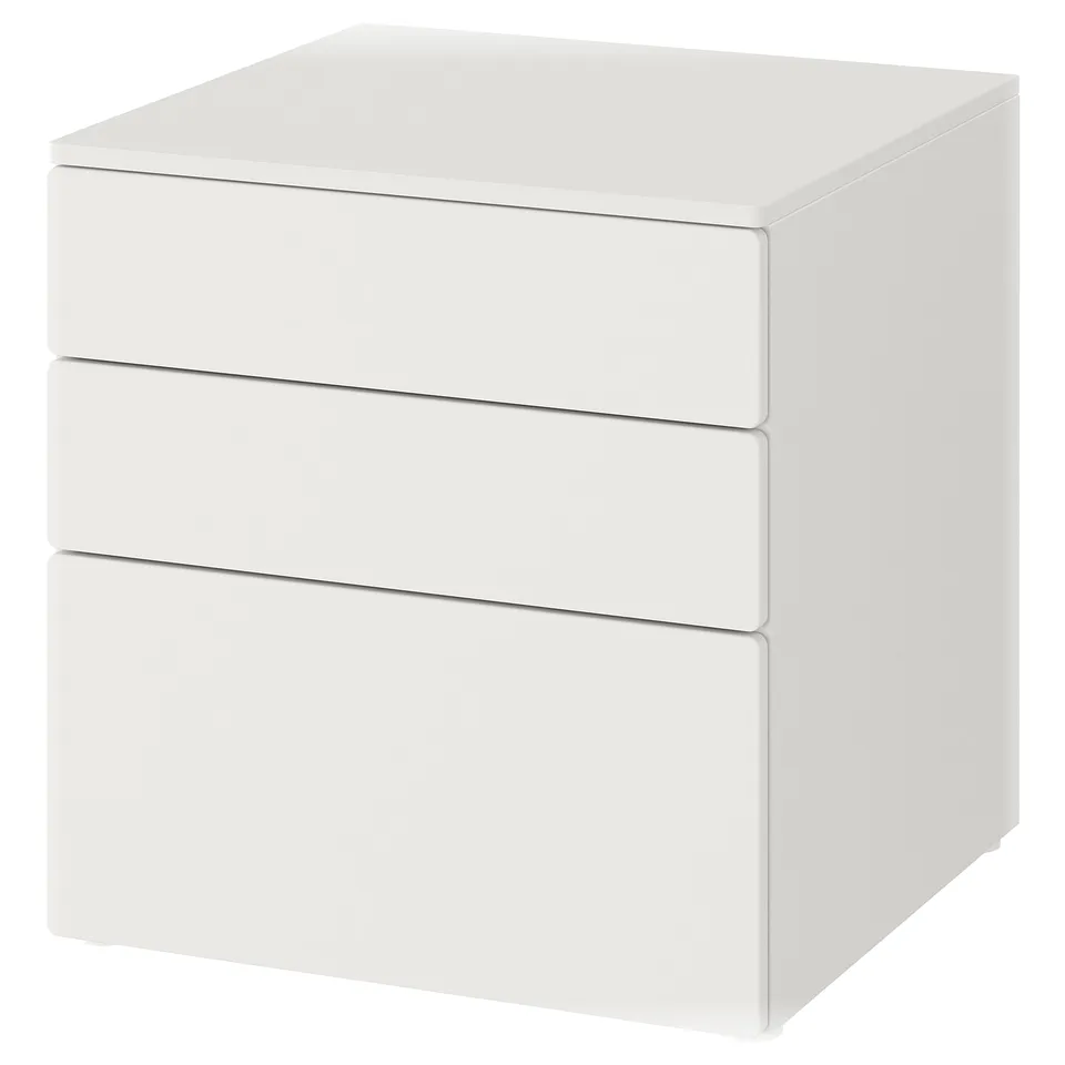 A white SMÅSTAD chest of drawers for children, with three drawers in a minimalist design.