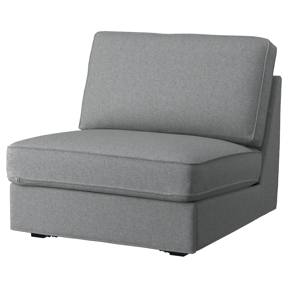 A single-seat grey KIVIK sofa with sleek design and grey fabric cover.
