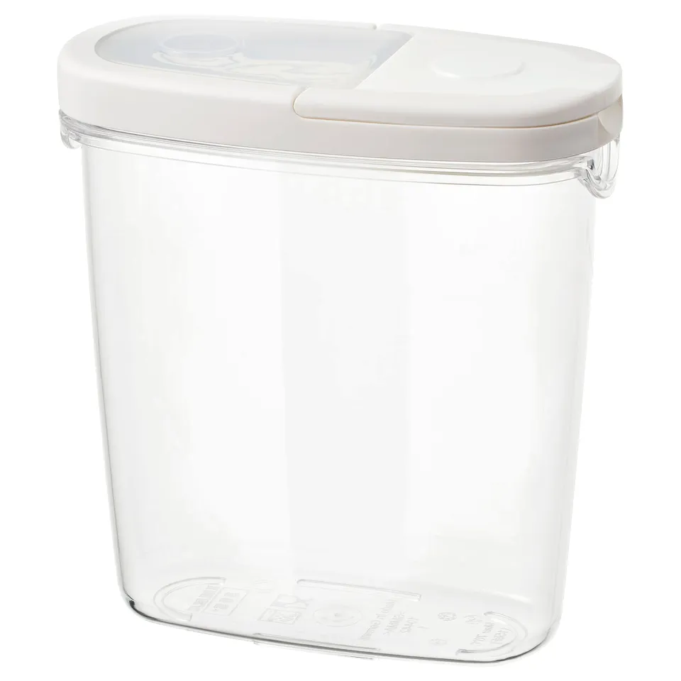 IKEA 365+ white rectangular food storage container with flip lid.