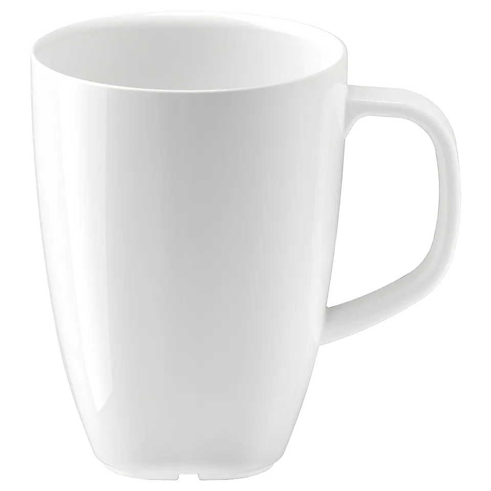 VÄRDERA white porcelain mug, square shape, soft rounded lines, durable and impact resistant.