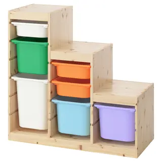 TROFAST storage combination with boxes, light white stained pine/multicolour, 99x44x91 cm