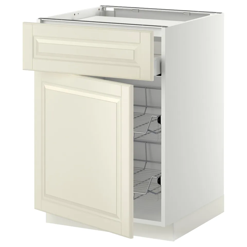 METOD kitchen cabinet, white, open drawer & shelf, beige, traditional design