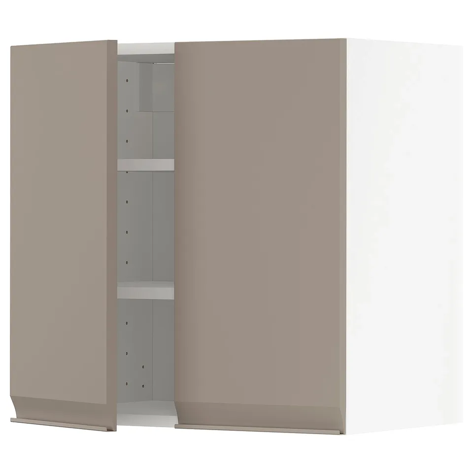 Kitchen cabinet: ikea METOD, beige, square, modern with grey shelves.