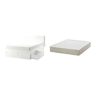 BRIMNES/VATNESTRÖM Bed with 26cm thick mattress, pocket sprung, natural materials,5 comfort zones, extra firm