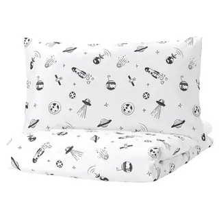 AFTONSPARV duvet cover and pillowcase, space white/black, 150x200/50x80 cm