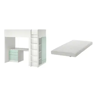 SMÅSTAD/ÅFJÄLL set: loft bed + foam mattress