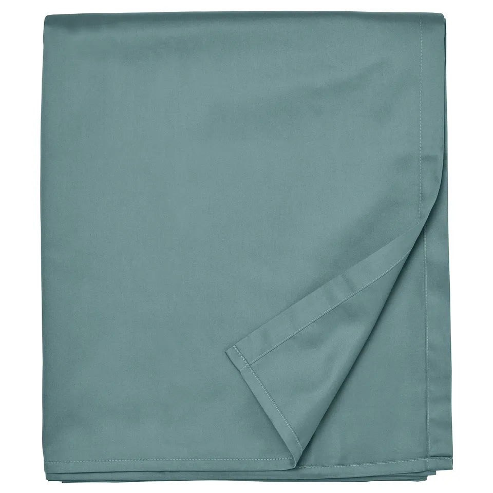NATTJASMIN bed sheet, blue-green, smooth sateen weave, rectangular with pleated edge.