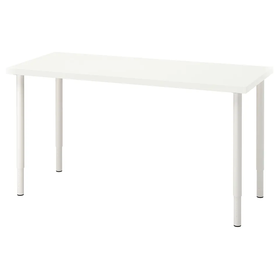 LAGKAPTEN white desk, rectangular, adjustable legs, fiberboard tabletop.