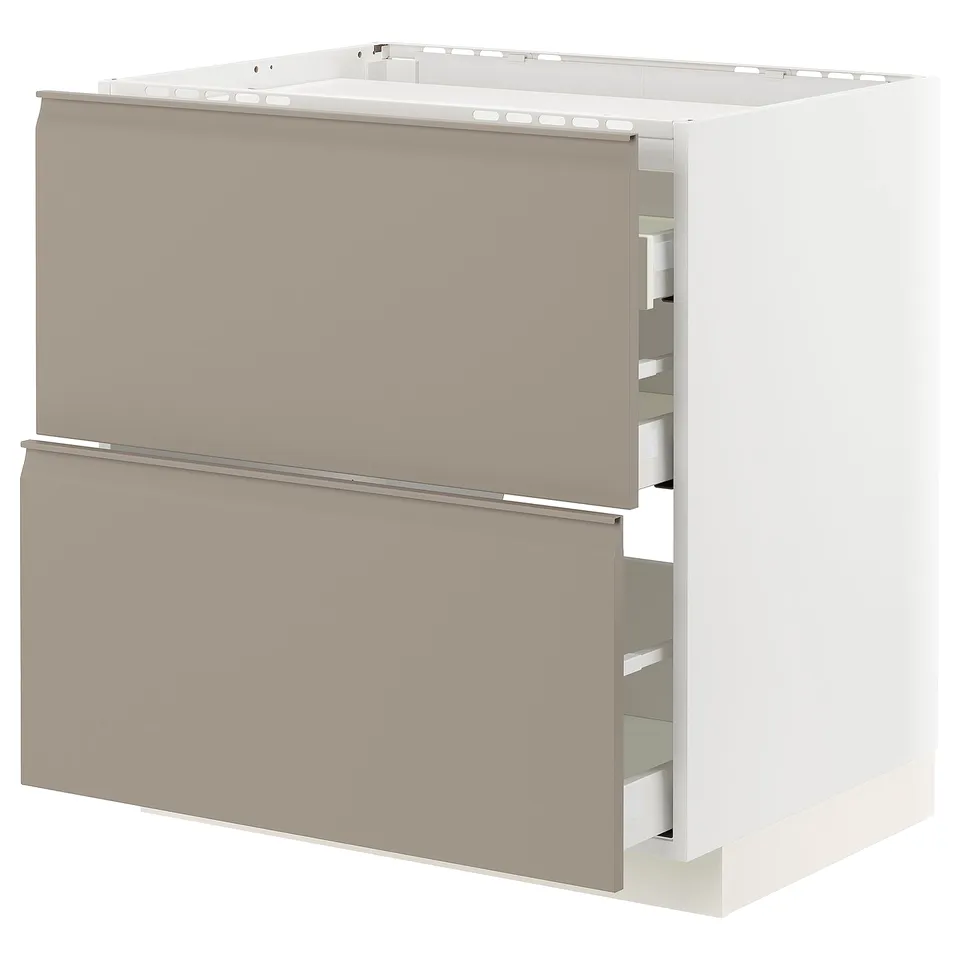 METOD kitchen unit in beige-brown with two drawers and wooden sides.