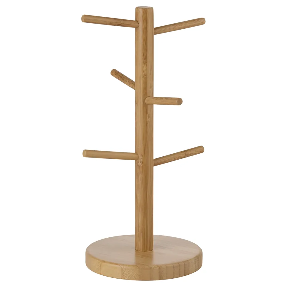 OSTBIT bamboo mug rack, round base, three tiers, natural wood colour.