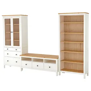 HEMNES TV storage combination, white stain/light brown clear glass, 326x198 cm