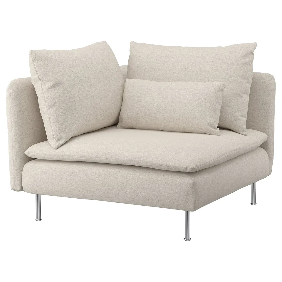 A beige SÖDERHAMN chair with plush cushions, modern metal legs, and a comfortable, inviting design.