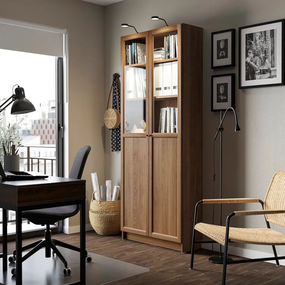 part: BILLY / OXBERG bookcase with panel/glass doors