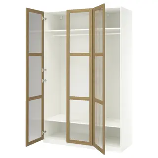 PAX / TONSTAD wardrobe combination, white/oak veneer glass, 150x60x236 cm