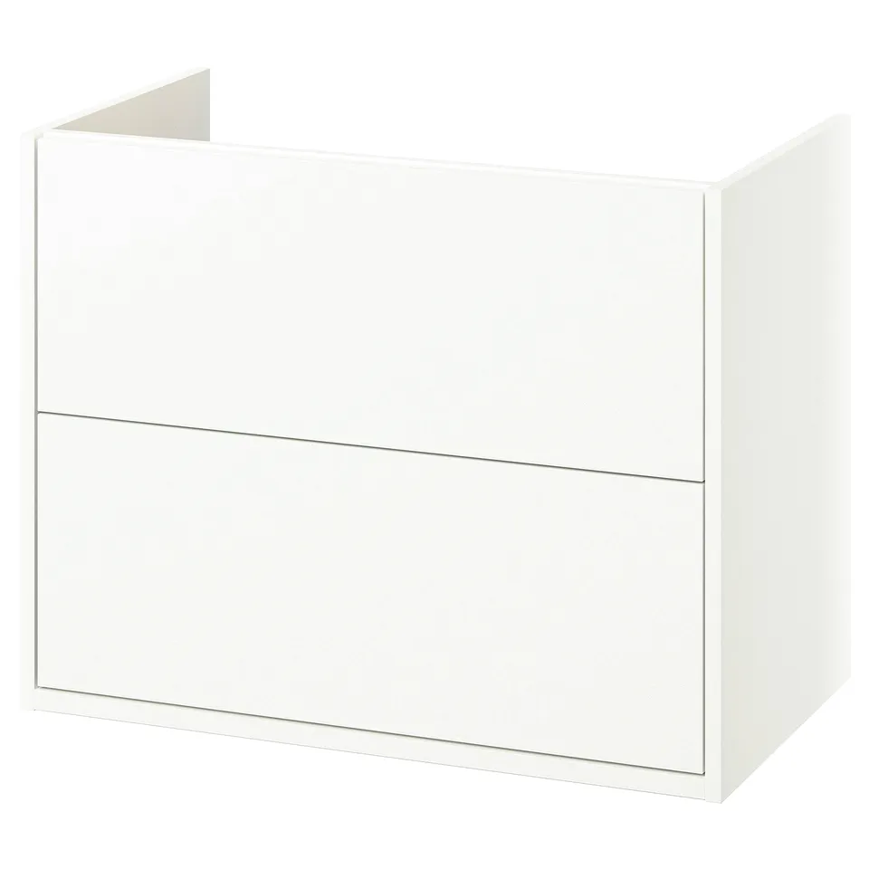 White, modern bathroom cabinet with two drawers.