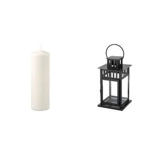 BORRBY/FENOMEN set: unscented pillar candle + lantern for block candle
