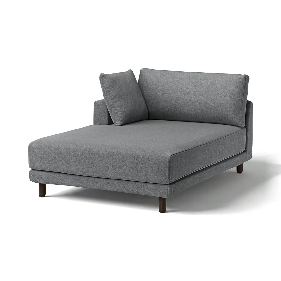 Grey UPPÅKRA chaise lounge, modern design, soft fabric, wooden legs.