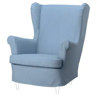 STRANDMON slipcover for wing chair, Sjölyckan dark blue/beige stripe pattern