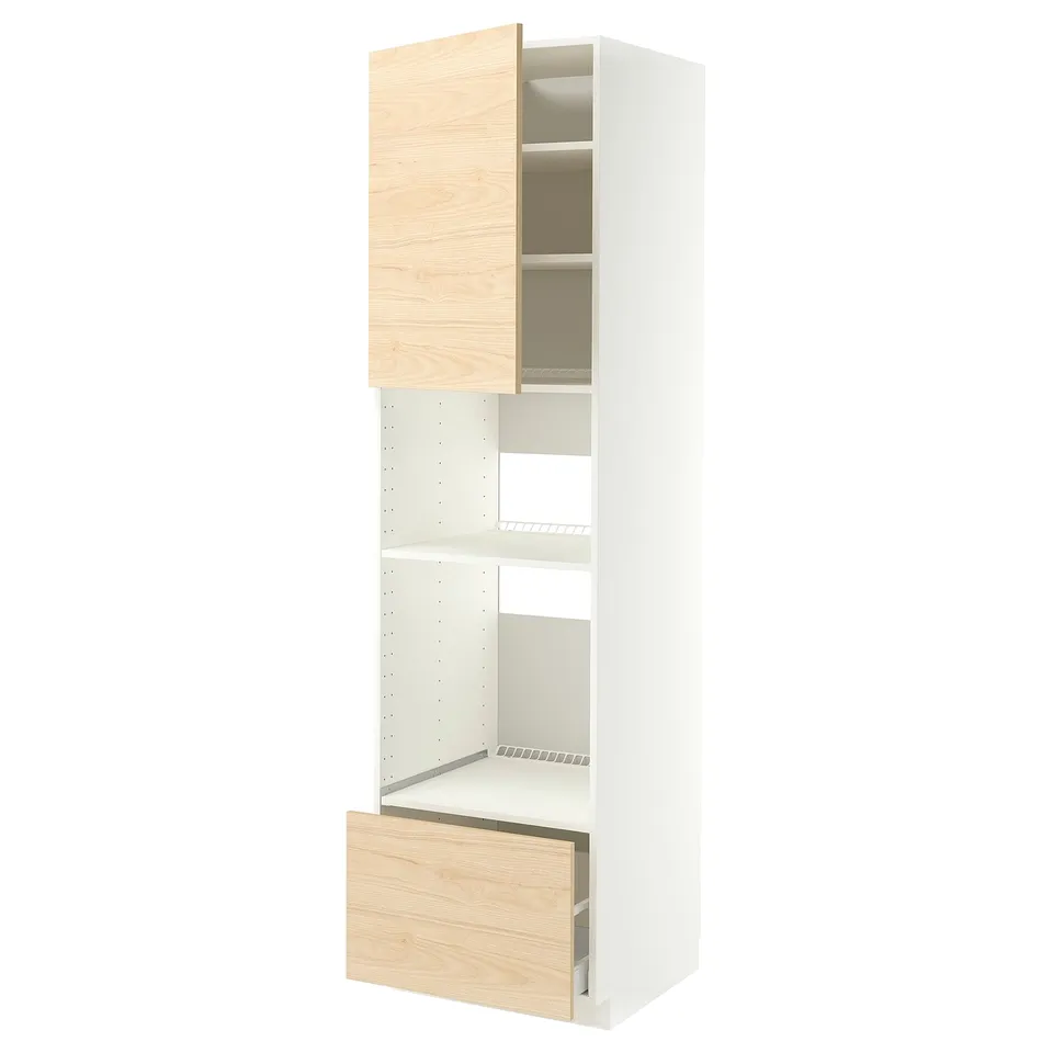 METOD / MAXIMERA High cabinet f built-in appliances, white/Askersund light ash effect, 60x60x220 cm