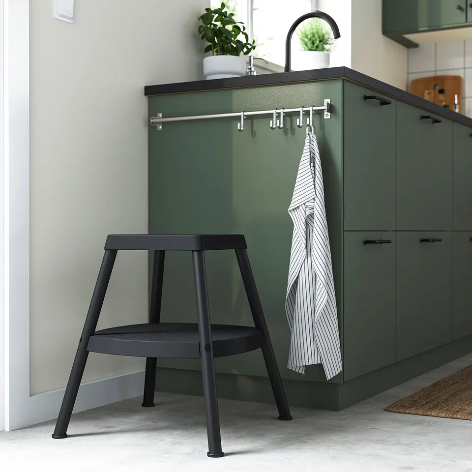 HADDARP Step stool, 4-way black-grey