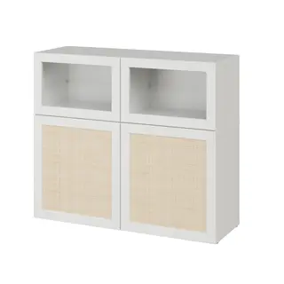 BESTÅ Sideboard, white/STUDSVIKEN white/woven poplar/SINDVIK white/clear glass