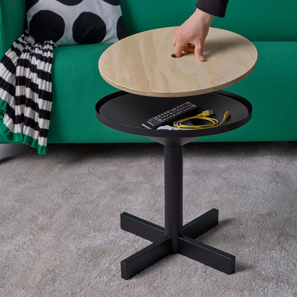 GRIMSARBO Side table, pine plywood/black