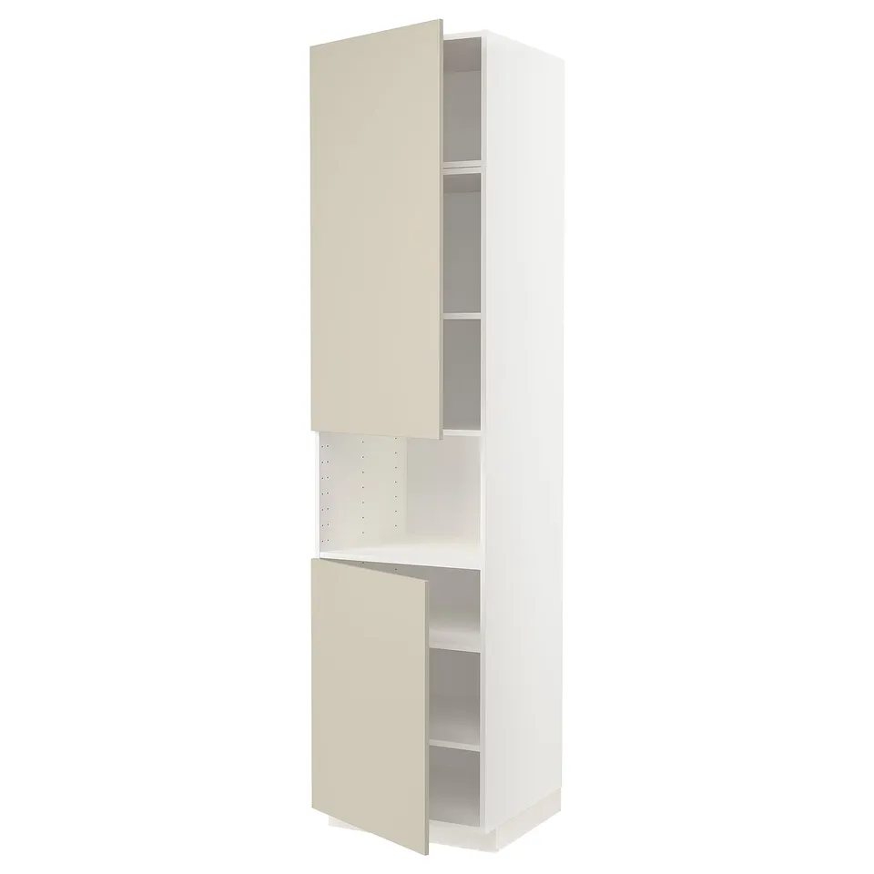 METOD kitchen cabinet with adjustable shelves, doors open.