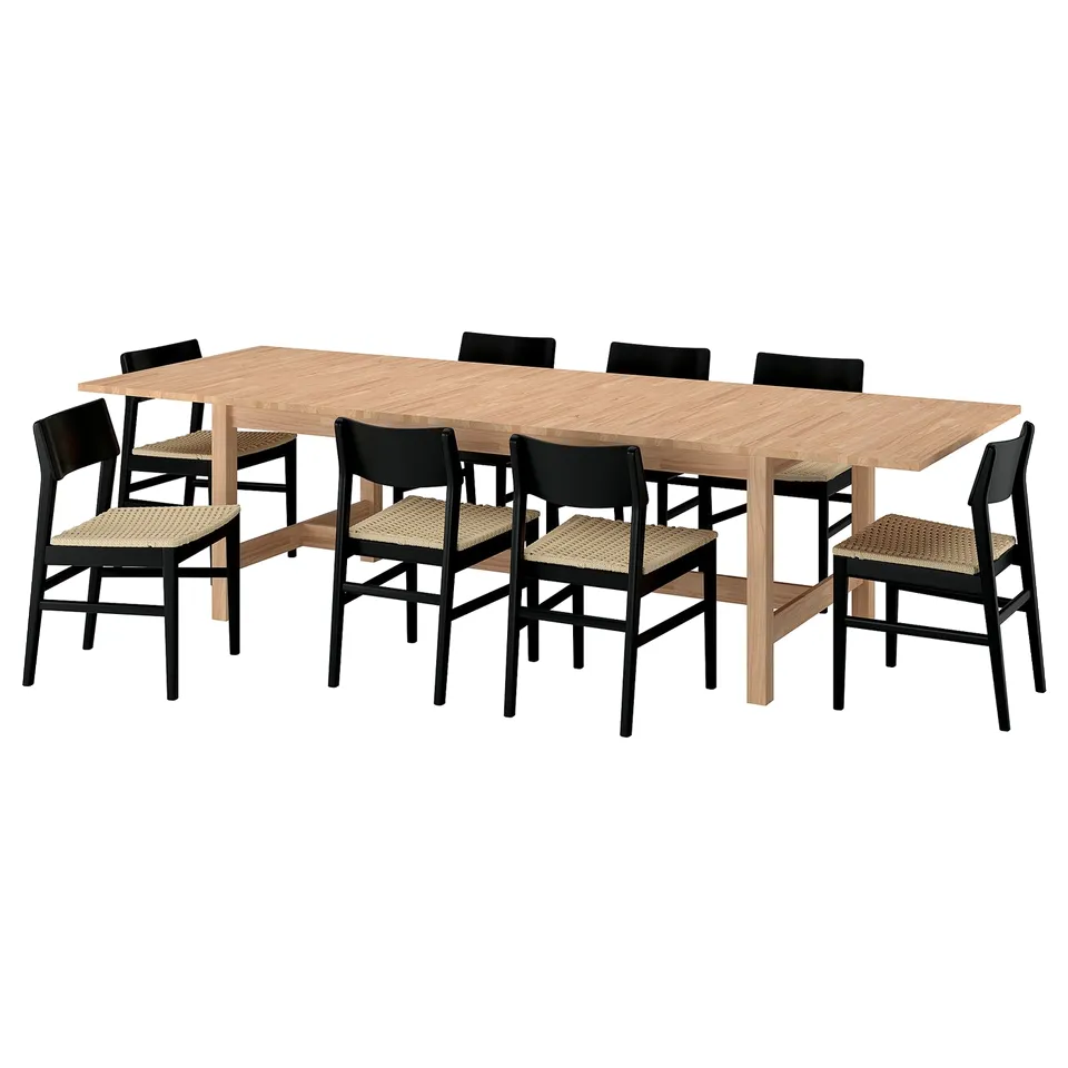 KARSKÄR / SKANSNÄS Table and 8 chairs, rubberwood/black beech, 240/300x100 cm