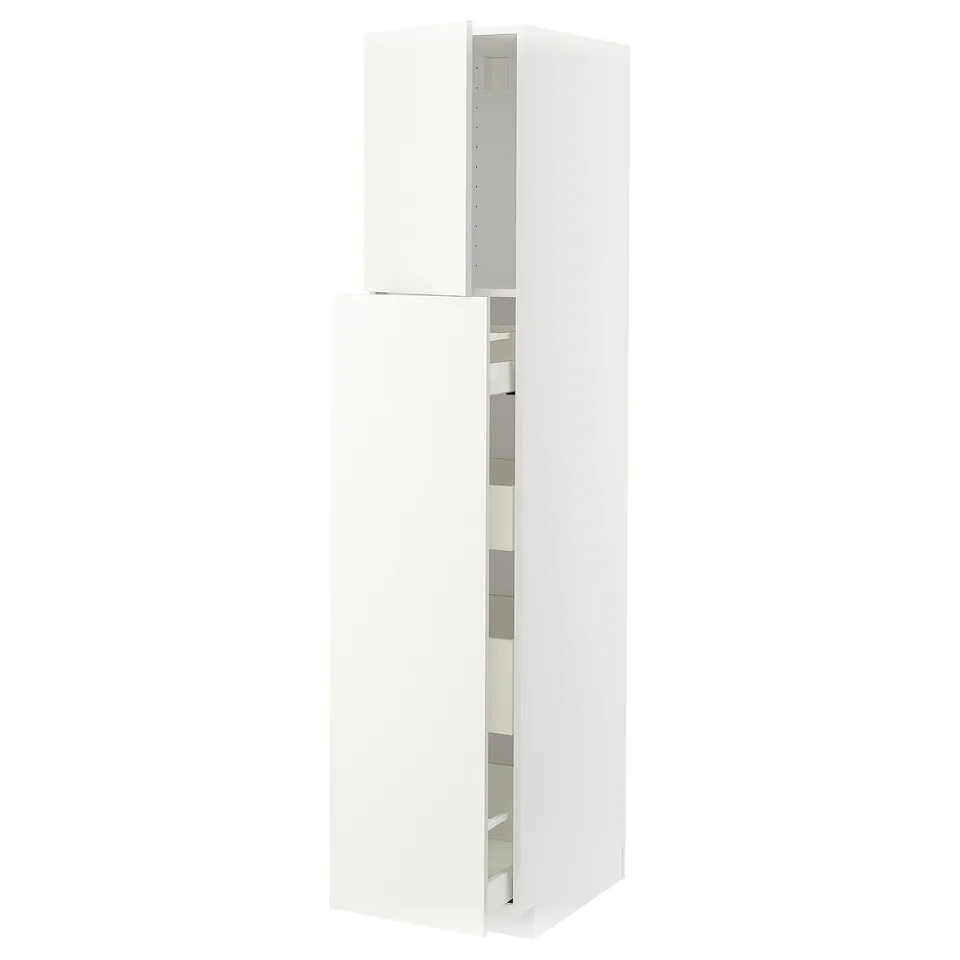 METOD kitchen cabinet: modern white 2-part design with snap hinges.