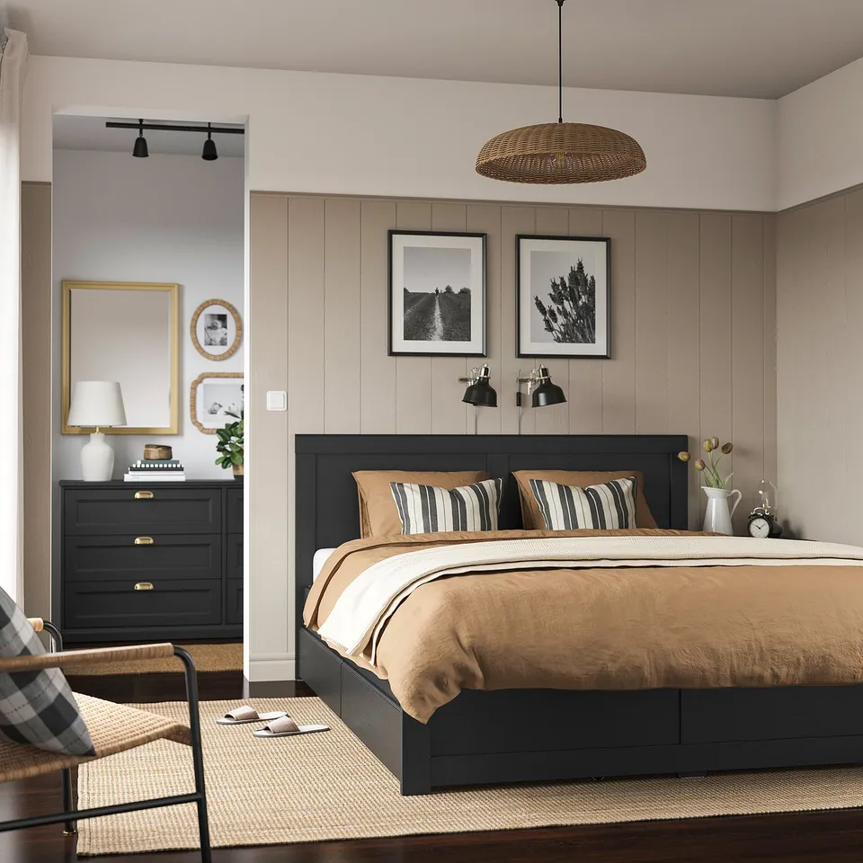 part: FÅGELFJÄLLET bed frame with 2 storage boxes