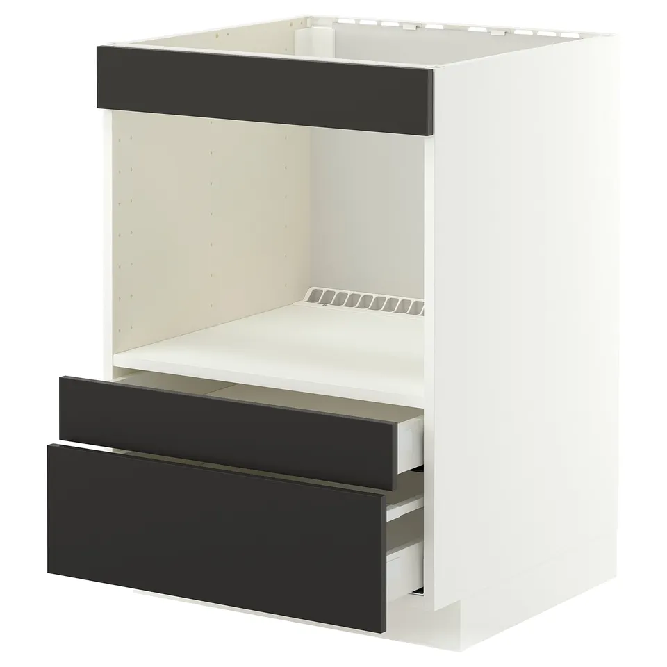 METOD / MAXIMERA Base cabinet f built-in appliances, white/Nickebo matt anthracite, 60x60x80 cm