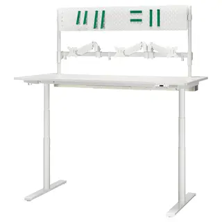 MÅLOMRÅDE gaming desk sit/stand, with monitor arms/electric white, Width 180 x Depth 80 cm
