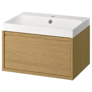 ÄNGSJÖN / BACKSJÖN wash-stnd w drawer/wash-basin, oak effect, 60x48x39 cm