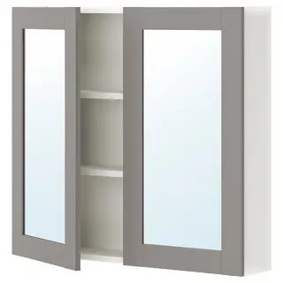 ENHET mirror cabinet with 2 doors, white/grey frame, Width 80 x Depth 17 x Height 75 cm