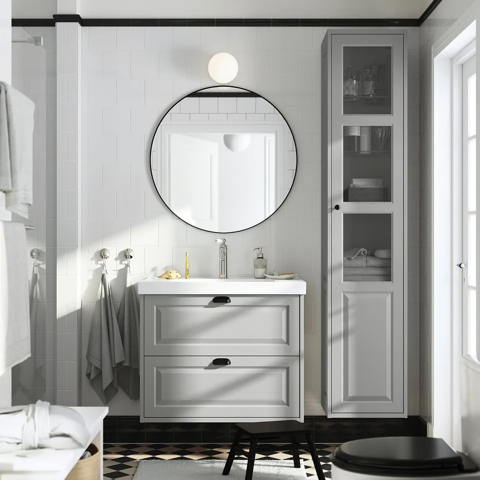 TÄNNFORSEN / ORRSJÖN Wash-stnd w drawers/wash-basin, light grey, 82x49x69 cm