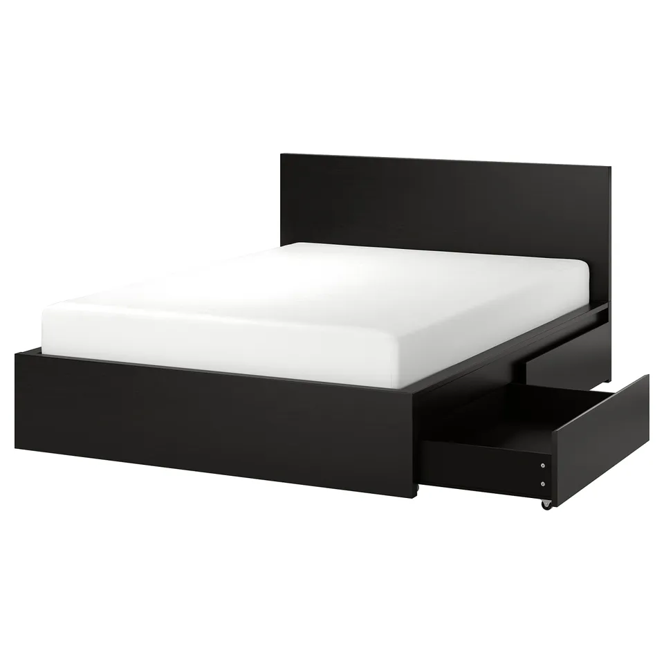 part: MALM bed frame, high, w 4 storage boxes