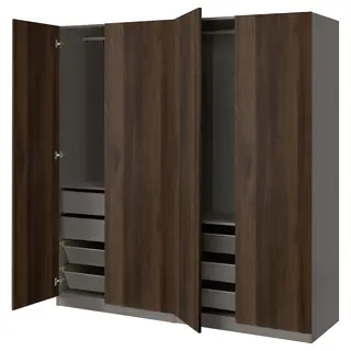 PAX / STORKLINTA wardrobe combination, dark grey/dark brown stained oak effect, Width 200.0 x Depth 60.0 x Height 201.2 cm
