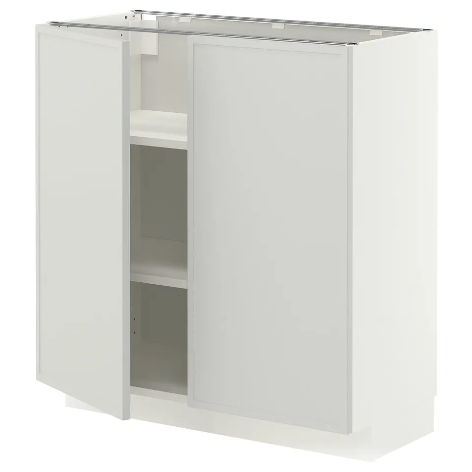 METOD Base cabinet with shelves/2 doors, white/Aspudden light grey, 80x37x80 cm