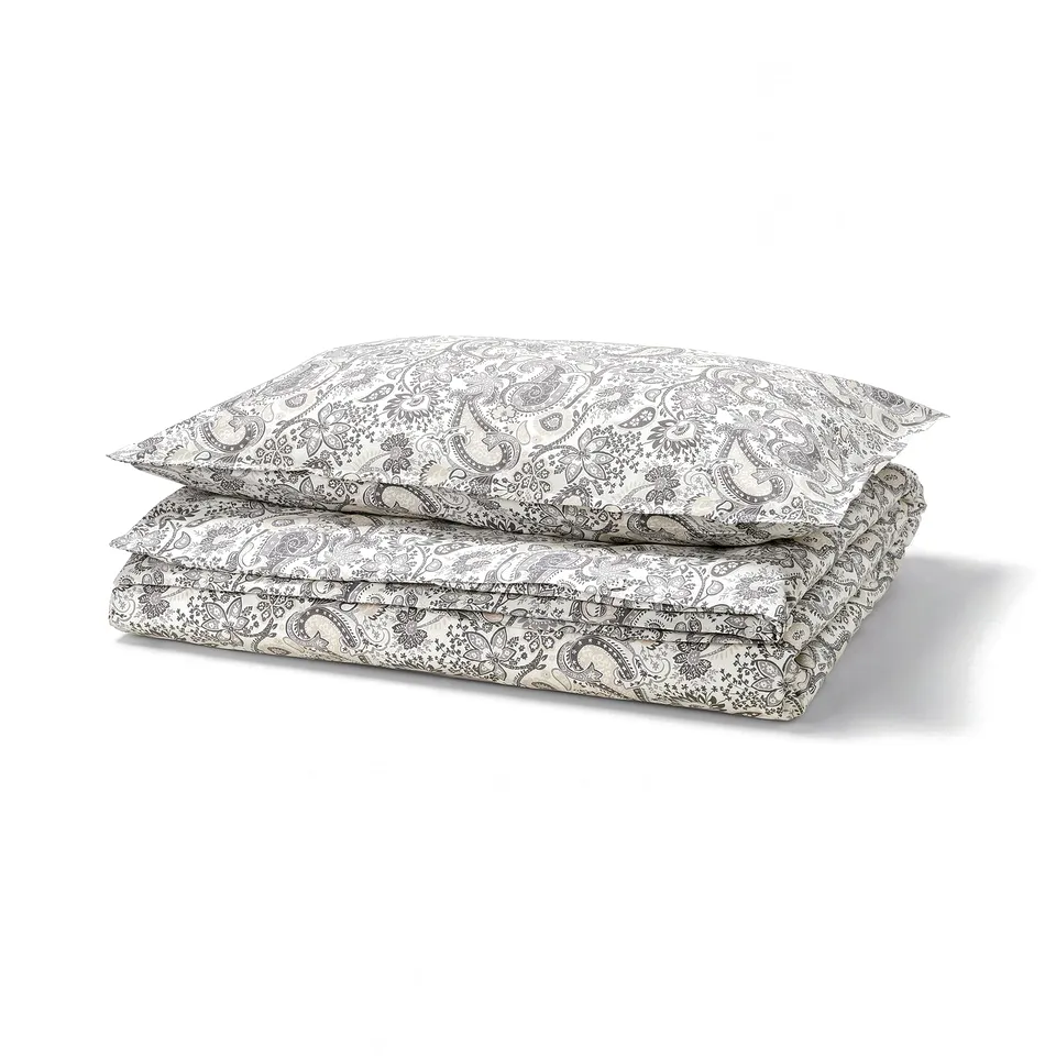 RODGERSIA folded duvet cover, grey, paisley print, cotton/viscose blend.