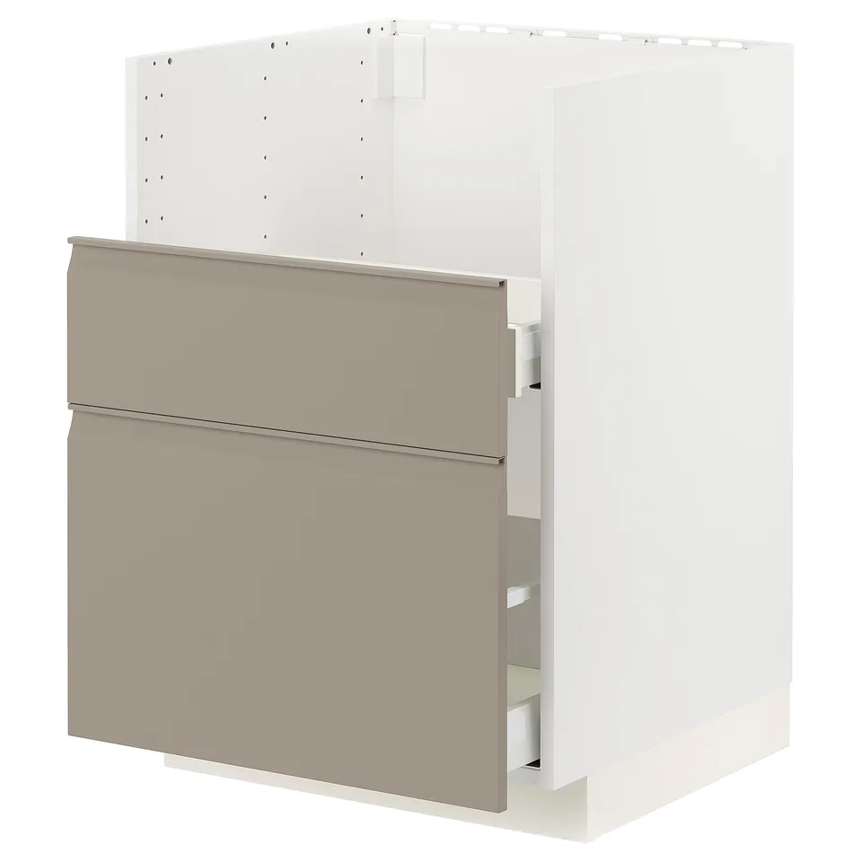 Modern kitchen cabinet with single drawer and door, sleek handle.